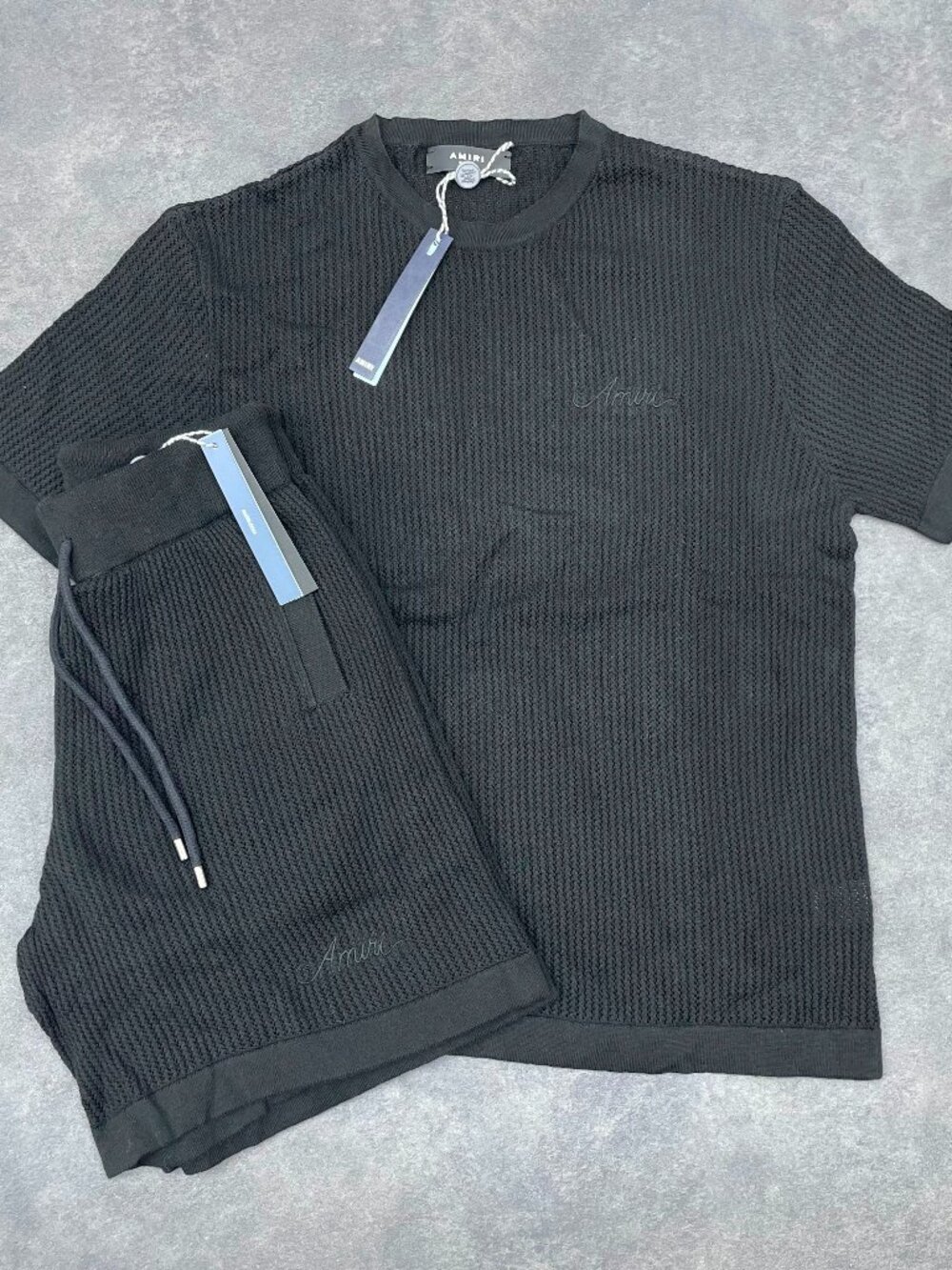 AMIRI Men's Black Knit T-Shirt & Shorts Set- Size Large